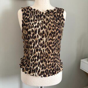 H&M Size XL Smocked Sleeveless Leopard Top